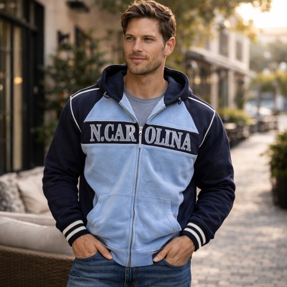 Budabean North Carolina Hoodie Mens 2XL Zip Up Navy Blue Streetwear BB98 Vintage